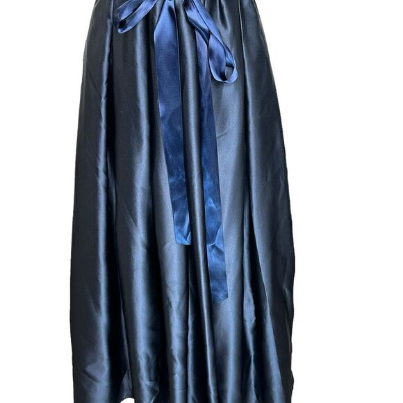 Betsy and Adam Navy Blue Satin Knit Belted Cocktail Dress | Size 14 - Picture 3 of 8